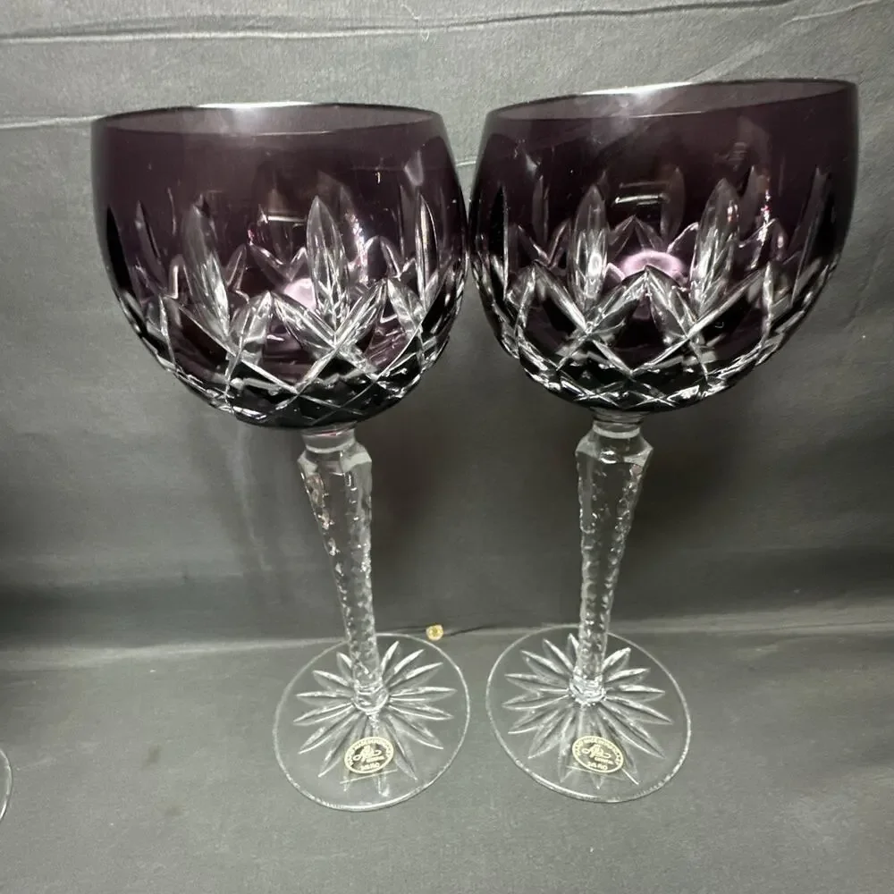 8 Ajka Crystal Cobalt Blue, Red,Green,Purple Cut-to-Clear Hock Wine Glass